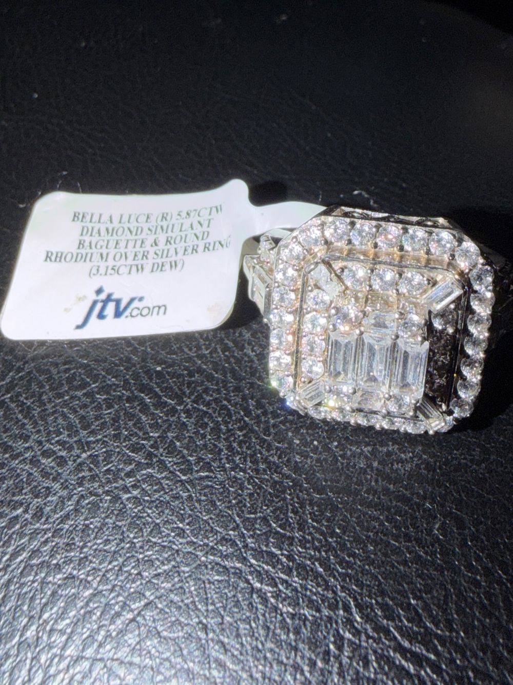 JTV Diamond Stimulated Baguette Sterling silver Halo Cocktail Ring size 7